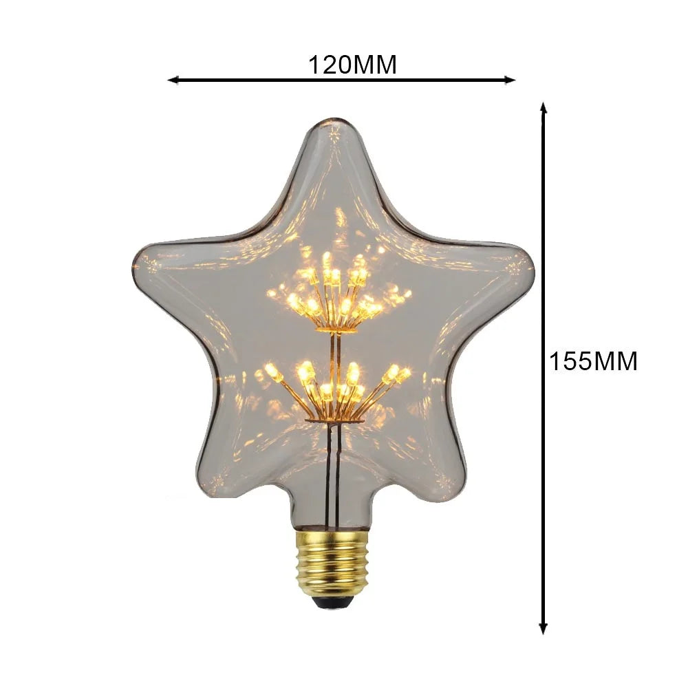 Star-shaped light bulb with dimensions labeled on a white background