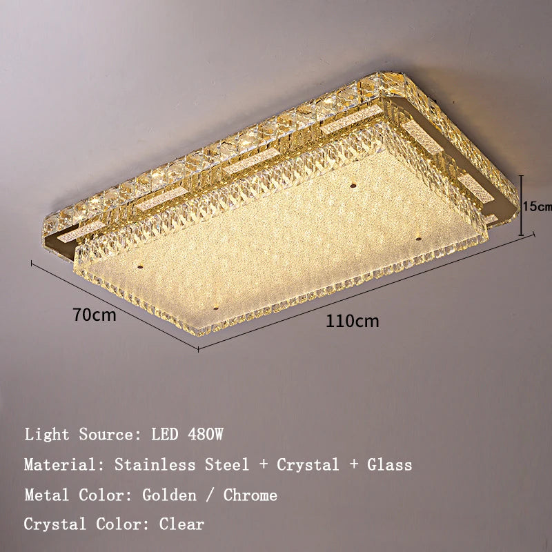 Rectangular ceiling light fixture with dimensions and material details on a gray background