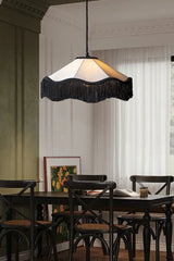 Fabric Fringe Pendant Light White Black Art Deco Style