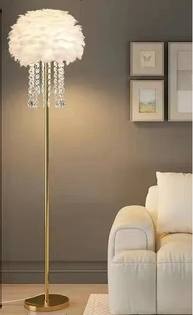 Floor lamp with measurements in a living room setting