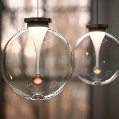 Glass Globe Pendant Light with Brushed Gold Metal Frame Accents
