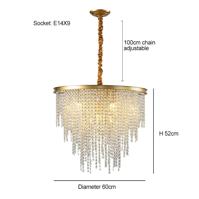 Chandelier with dimensions and specifications on a white background