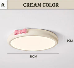 Round Wood Color Flush Mount Light with Pink Bow