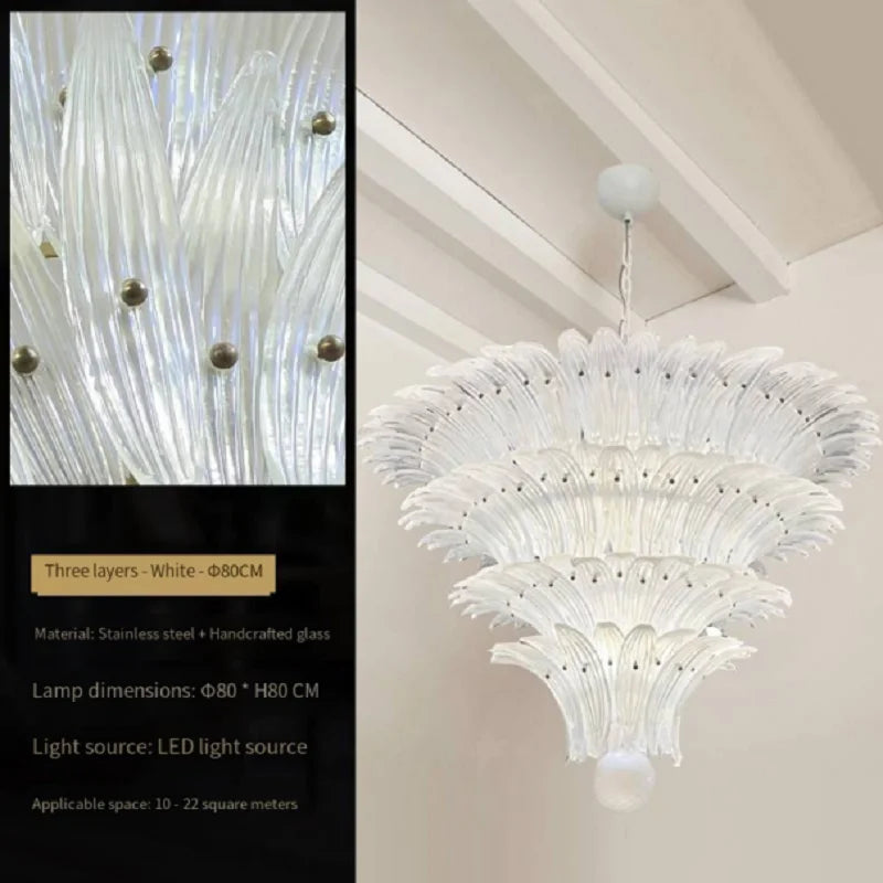 Chandelier with detailed close-up and product information on a white background