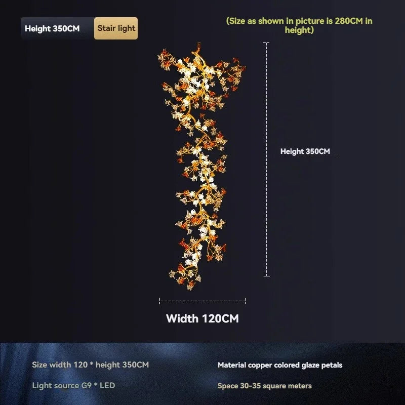 Decorative light fixture with measurements on a dark background