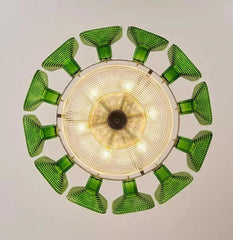 Green Glass Square Geometric Chandelier Art Deco Hanging Light Fixture