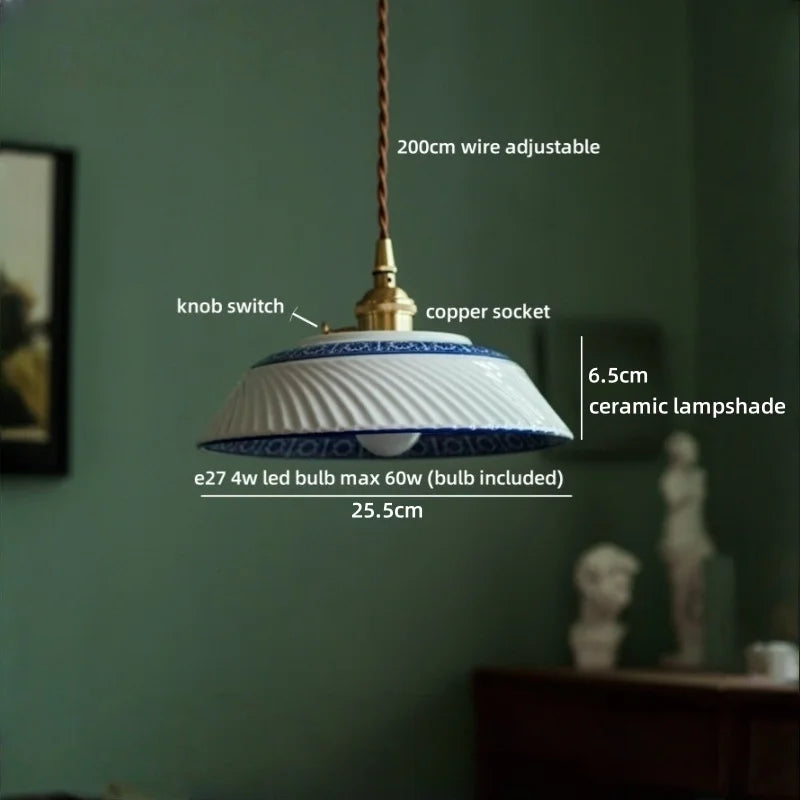 Pendant light with labeled features against a green wall