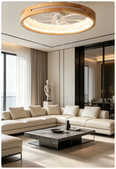 Nordic Minimalist Wood Ring LED Ceiling Fan Light with Remote Control