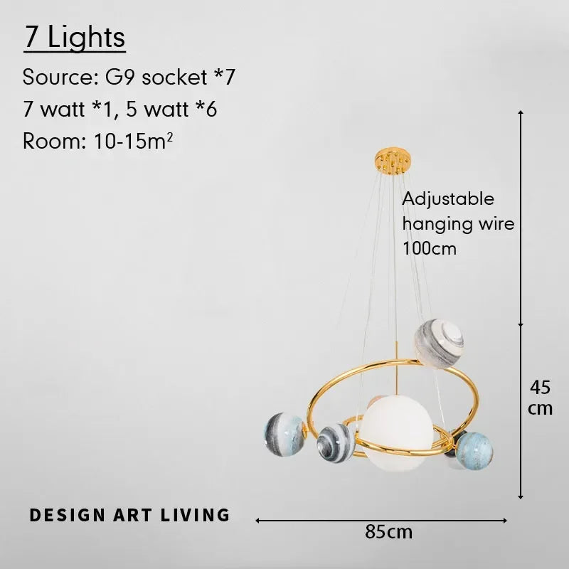 Pendant light with specifications on a gray background