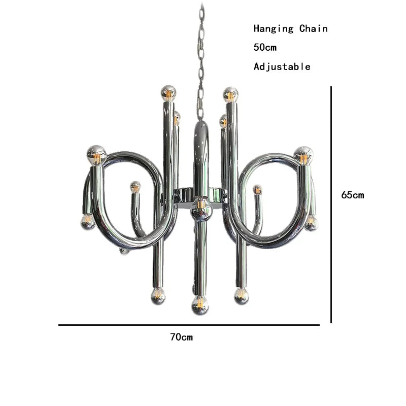 Chandelier with dimensions labeled on a white background