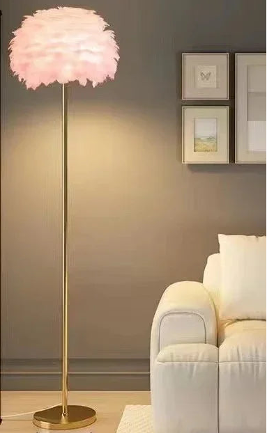Floor lamp with measurements in a living room setting