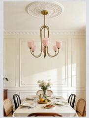 Gold Curved Arm Frosted Glass Pendant Chandelier Light Fixture