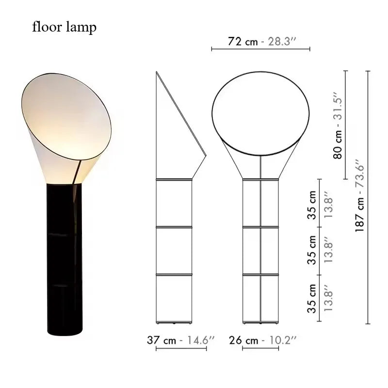 Floor lamp with dimensions labeled on a white background