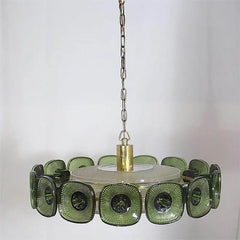Green Glass Square Geometric Chandelier Art Deco Hanging Light Fixture
