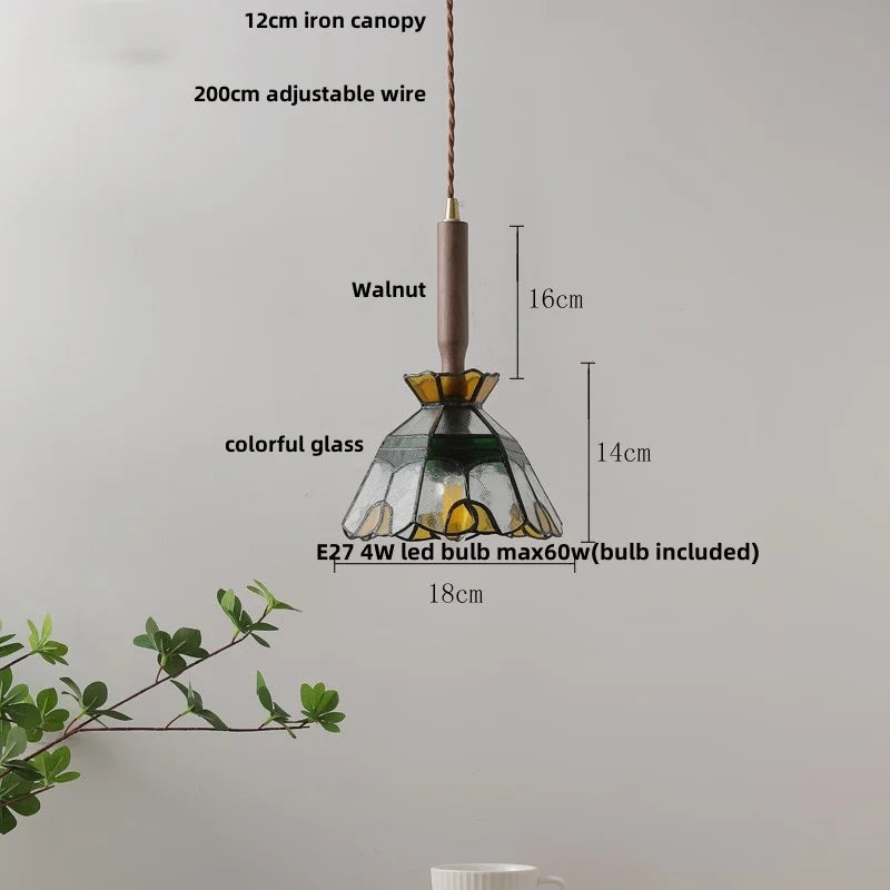 Measurement chart of a pendant light with dimensions labeled on a gray background.