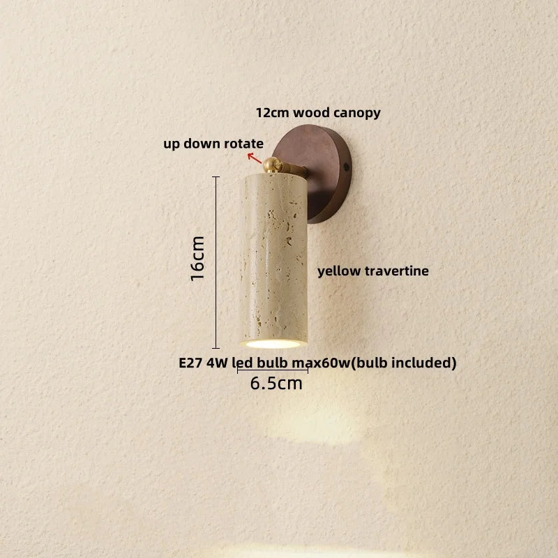 Wall-mounted light fixture with dimensions and features labeled on a beige wall.