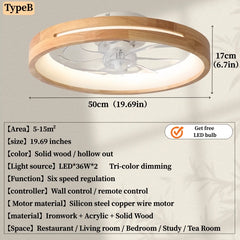 Nordic Minimalist Wood Ring LED Ceiling Fan Light with Remote Control