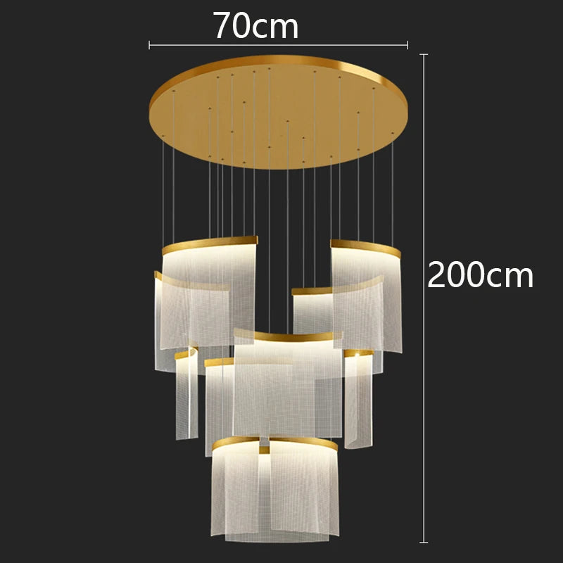 Chandelier with dimensions labeled on a black background