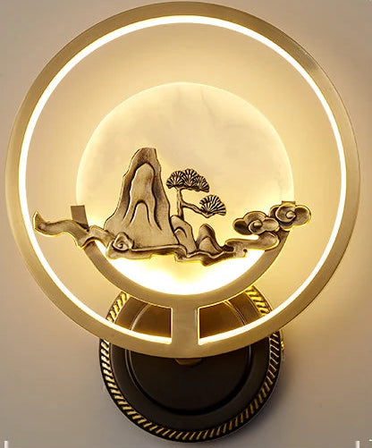 Decorative wall light fixture with Chinese design elements on a gray background