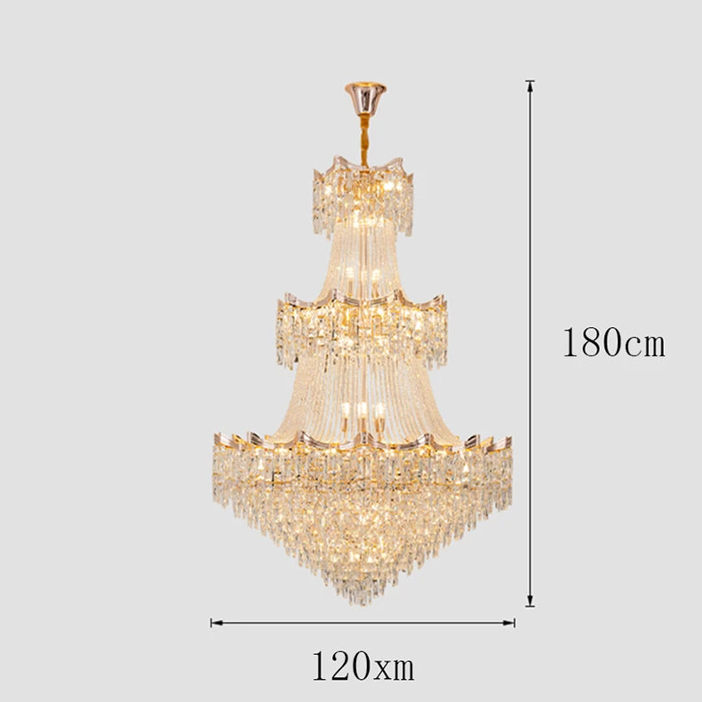 Crystal chandelier with dimensions on a light gray background