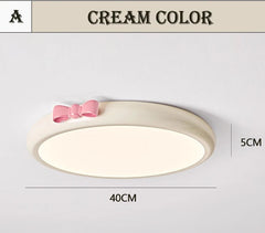 Round Wood Color Flush Mount Light with Pink Bow