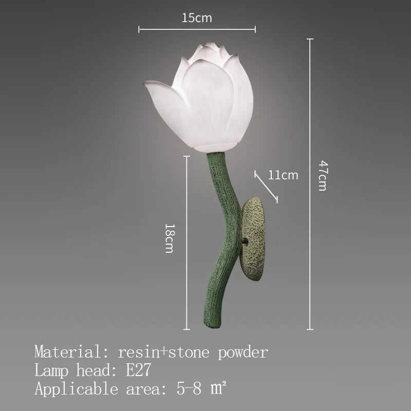 Wall-mounted light fixture with dimensions and material details on a gray background