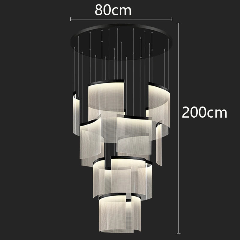 Chandelier with dimensions labeled on a black background