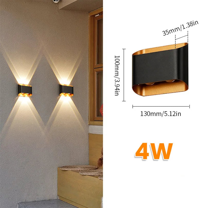 Wall-mounted light fixture with dimensions and power rating displayed