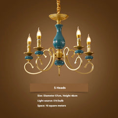 Gold Candelabra Ceramic Accents Chandelier Light