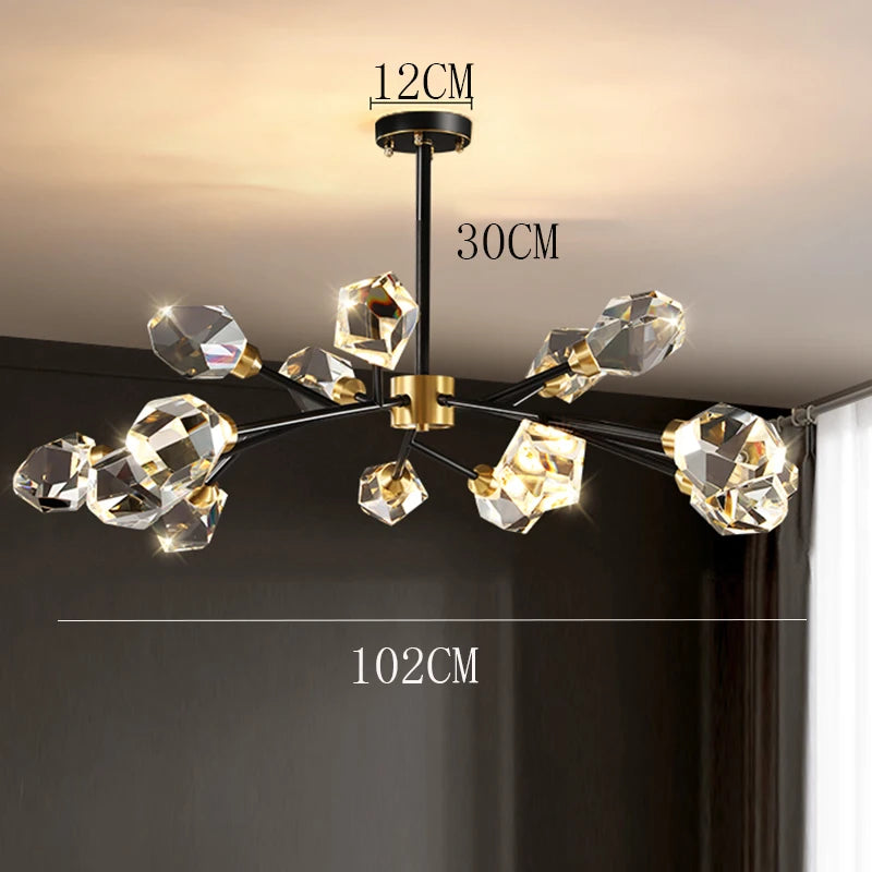 Chandelier with crystal-like fixtures on a neutral background