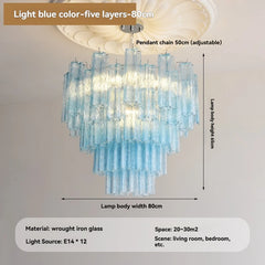 Tiered Glass Rod Chandelier with Chrome Finish and Frosted Tubes
