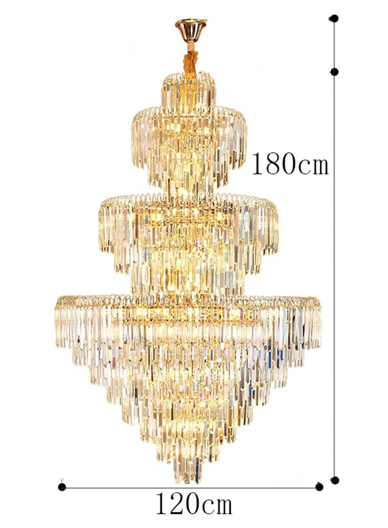 Gold chandelier with measurements on a white background