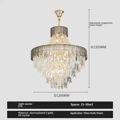 Gold Tiered Crystal Cascading Pendant Light with Blue Accents