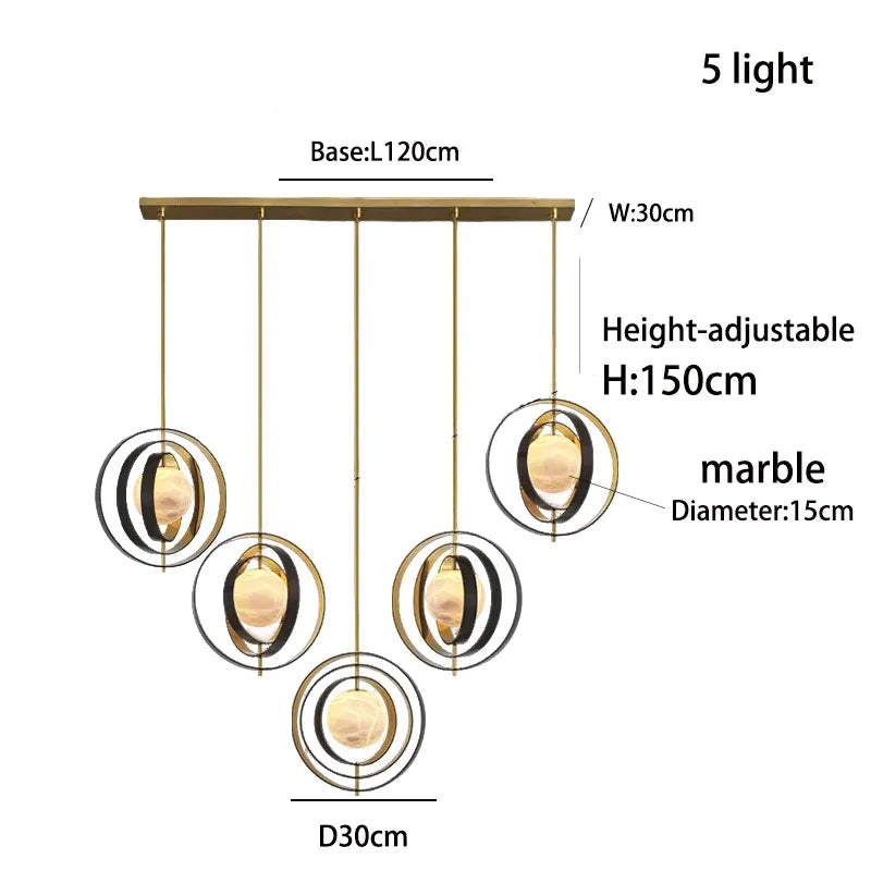 Chandelier with dimensions and features labeled