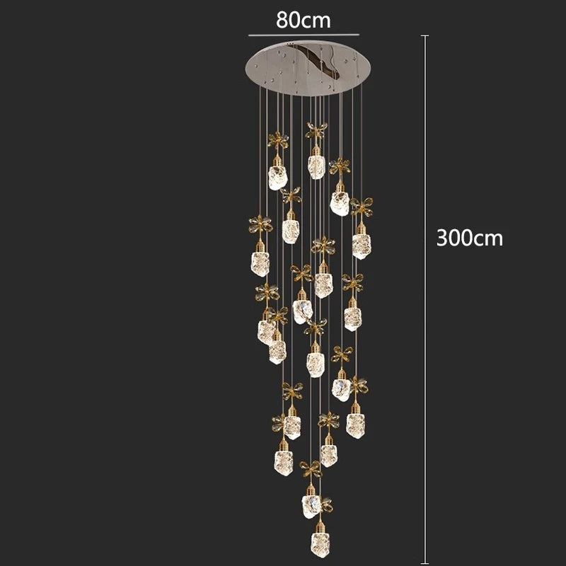 Chandelier with dimensions indicated on a black background