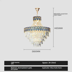 Gold Tiered Crystal Cascading Pendant Light with Blue Accents