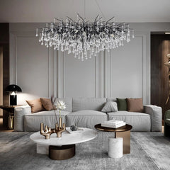 Modern Branch Crystal Chandelier with Teardrop Accents