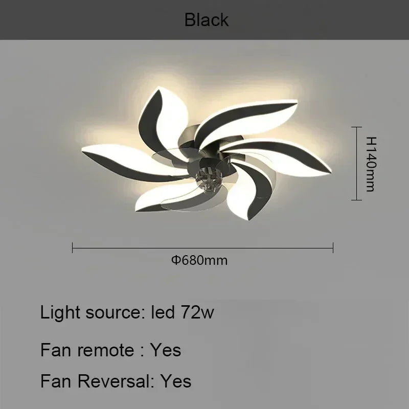 Ceiling fan with dimensions and specifications on a gray background