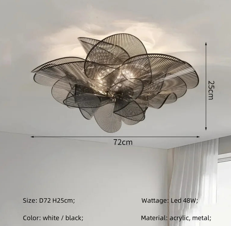 Ceiling light fixture with dimensions and specifications on a white wall background