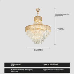 Gold Tiered Crystal Cascading Pendant Light with Blue Accents