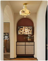 Fabric Rose Floral Pendant Light with Scalloped Bell Shade