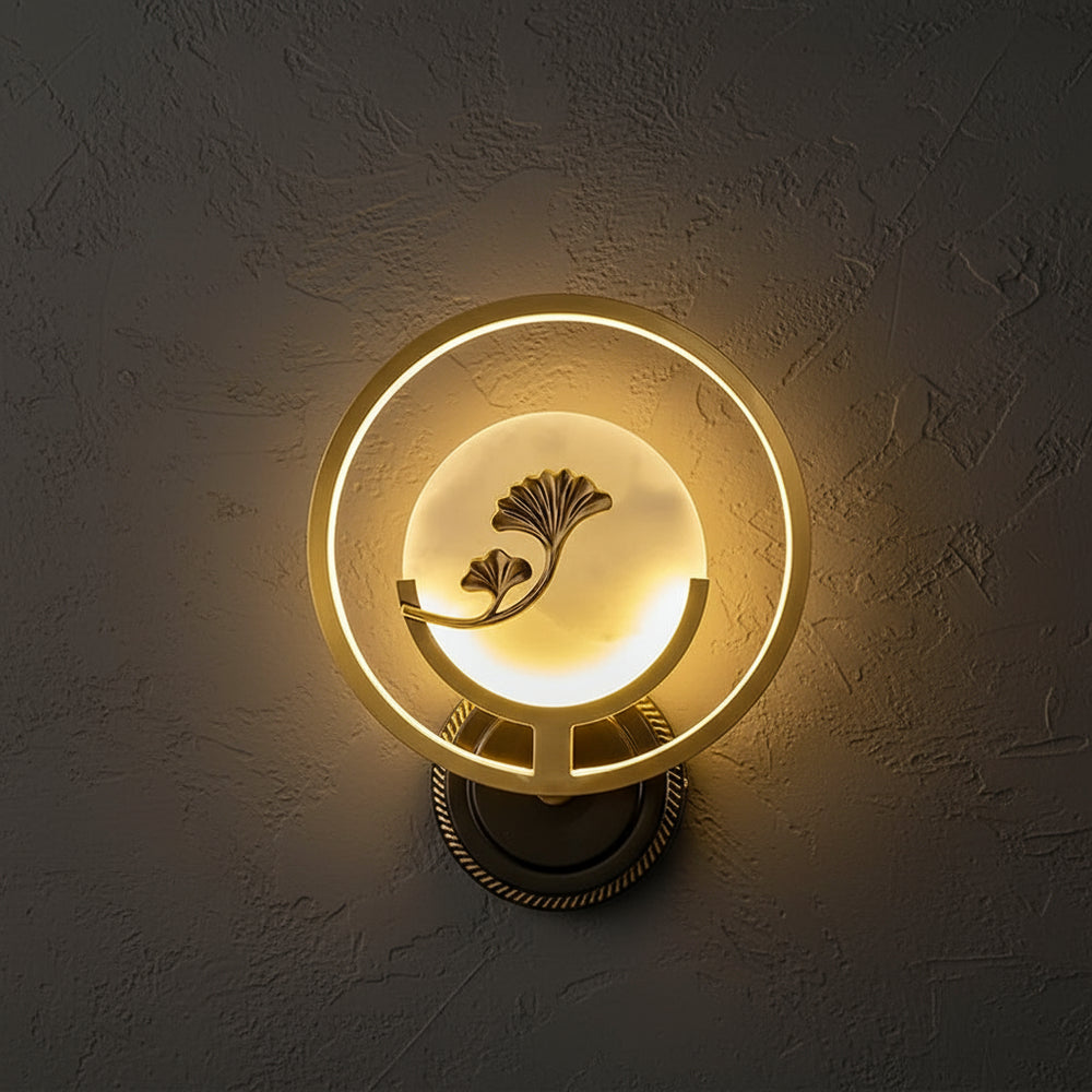 Decorative wall light fixture with measurements on a plain background