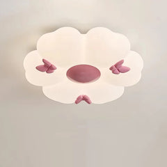 White Flower Cloud Semi-Flush Mount Light with Pink Butterflies