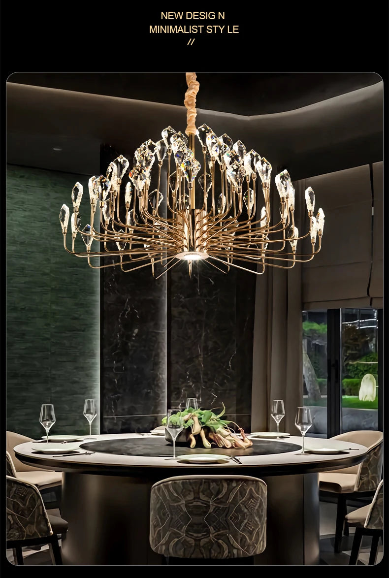Luxury chandelier in a modern dining room setting