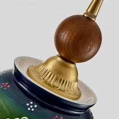 Green Ceramic Bell Pendant Light Hand Painted Floral Design
