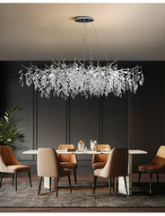 Crystal Branch Chandelier Gold and Silver Leaf Crystal Pendant Light