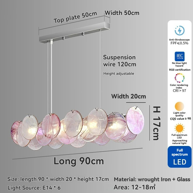 Chandelier with dimensions and specifications on a gray background