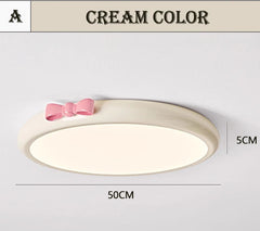 Round Wood Color Flush Mount Light with Pink Bow