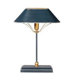 Black Cone Shade Metal Table Lamp with Gold Accents and Drum Base