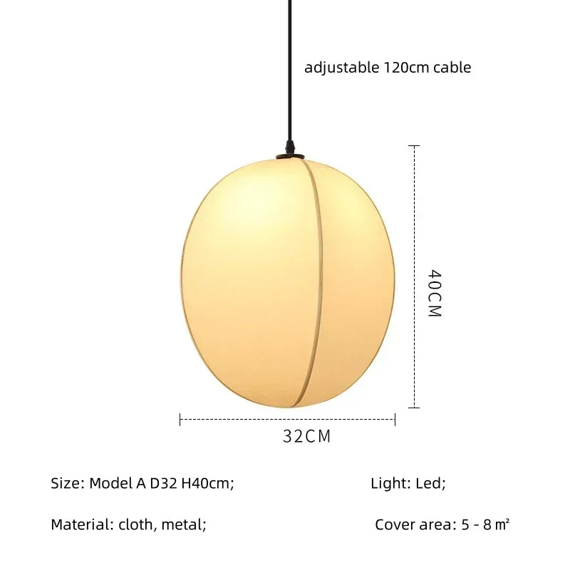 Pendant light with dimensions and specifications on a white background